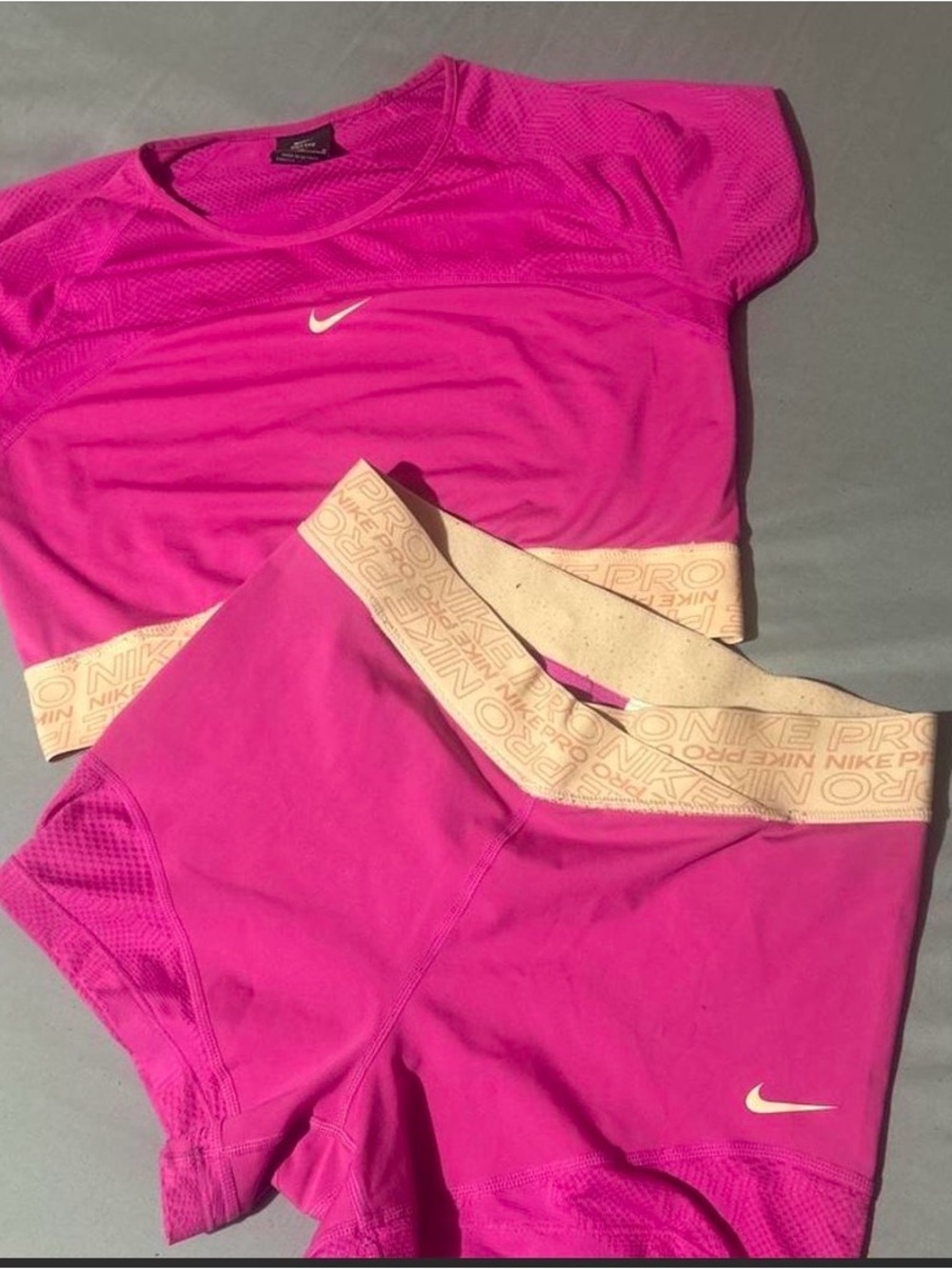 Nike pro Pink Athletic Shorts and Crop Top workout Set